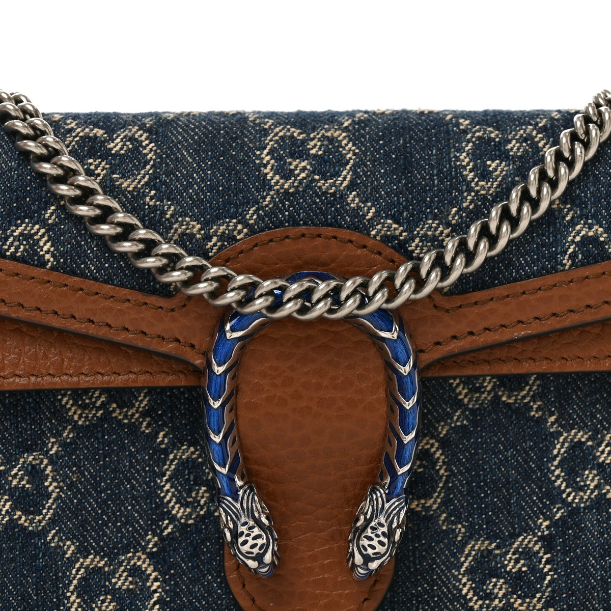 New Denim GG Monogram Dollar Calfskin Enamel Super Mini Dionysus Shoulder Bag Blue Tea Cuir Epilog Electric Blue
