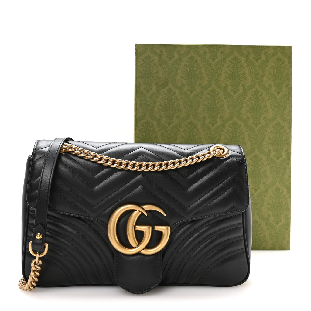 Calfskin Matelasse Medium GG Marmont Shoulder Bag Black