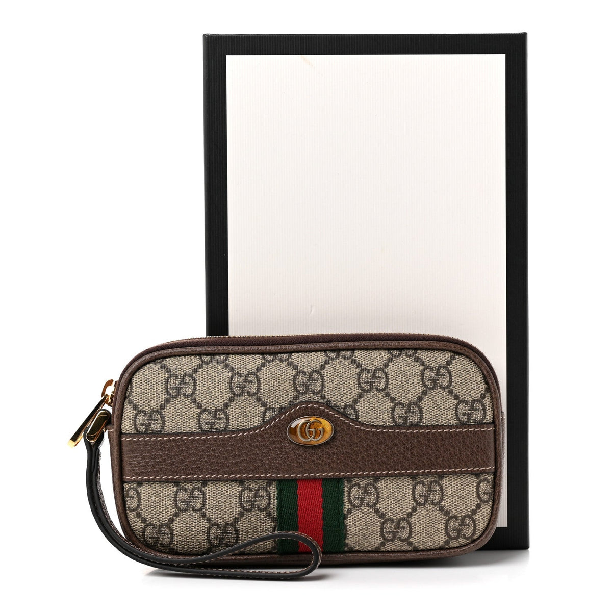 GG Supreme Monogram Ophidia Phone Case Wristlet Brown