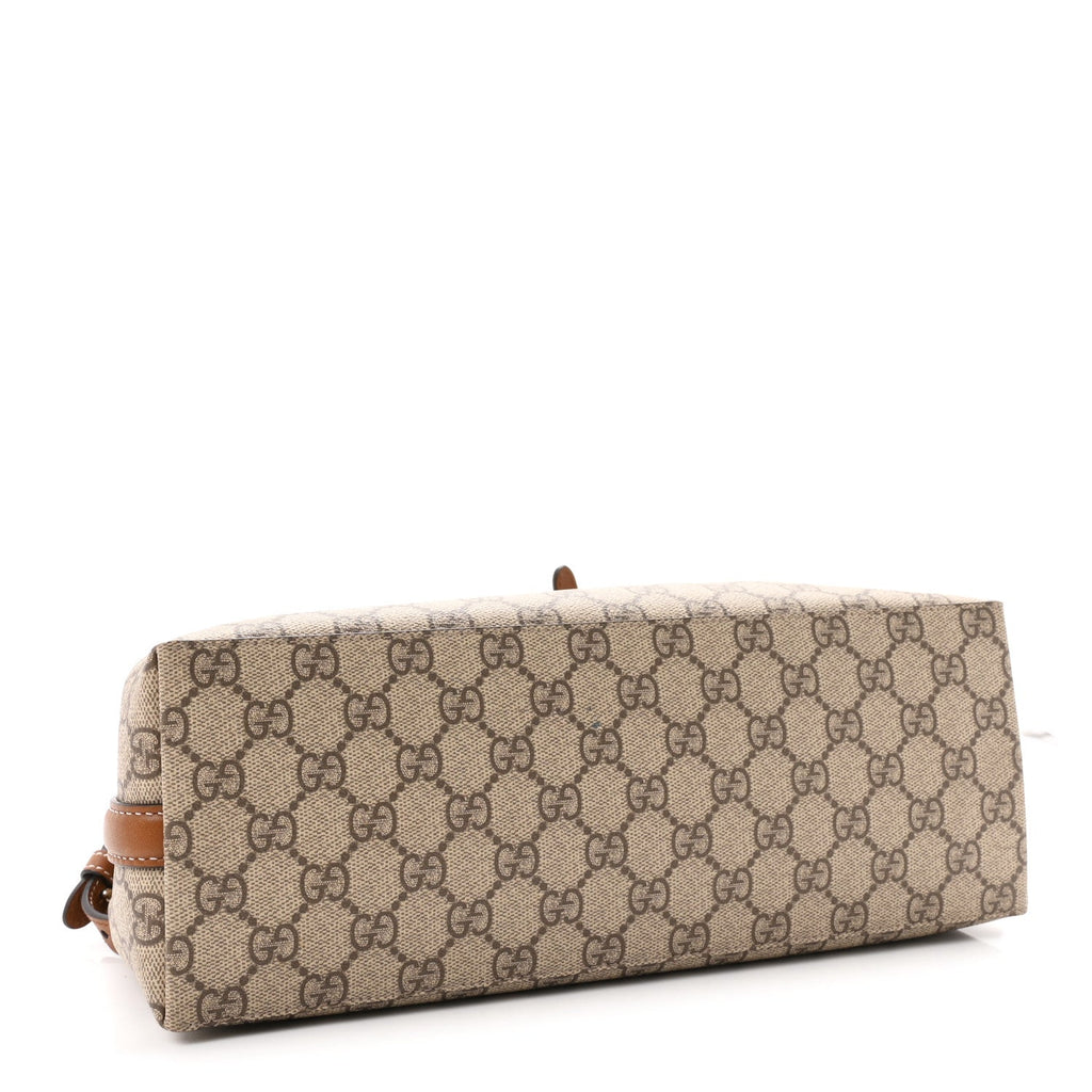 GG Supreme Monogram Emblem Medium Tote Bag Beige Dark Brown