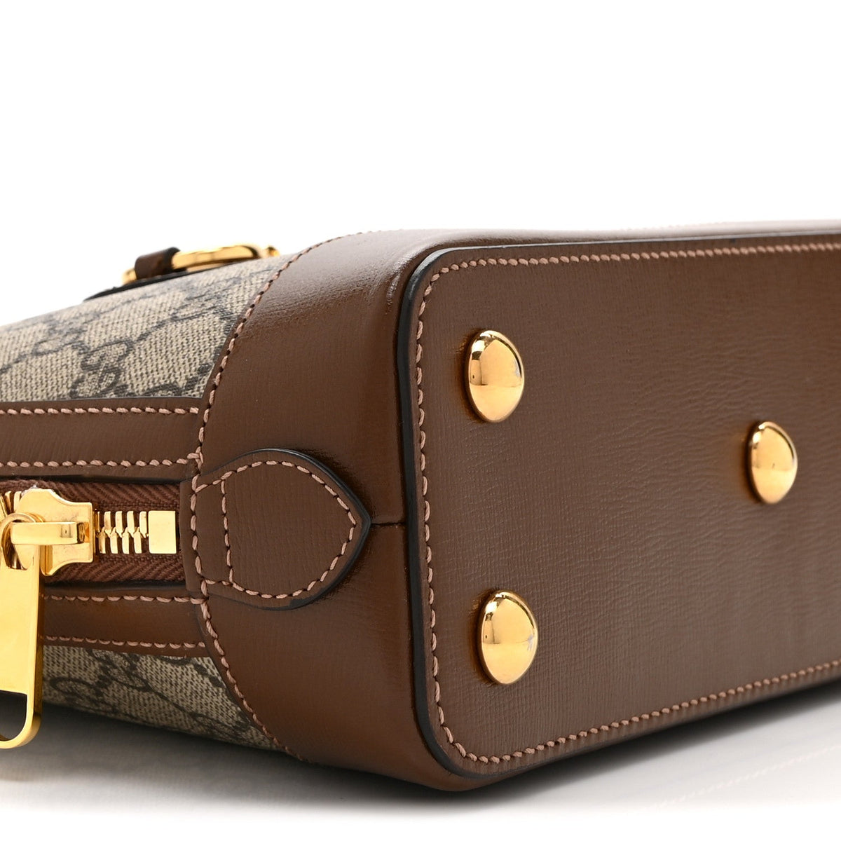 GG Supreme Monogram Azalea Calfskin Small Horsebit 1955 Top Handle Bag Beige Ebony Brown Sugar