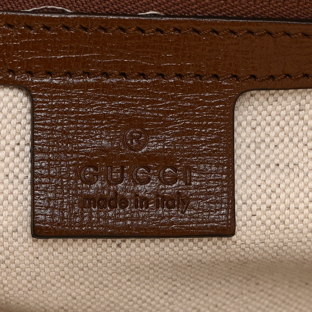 GG Supreme Monogram Azalea Calfskin Small Horsebit 1955 Top Handle Bag Beige Ebony Brown Sugar