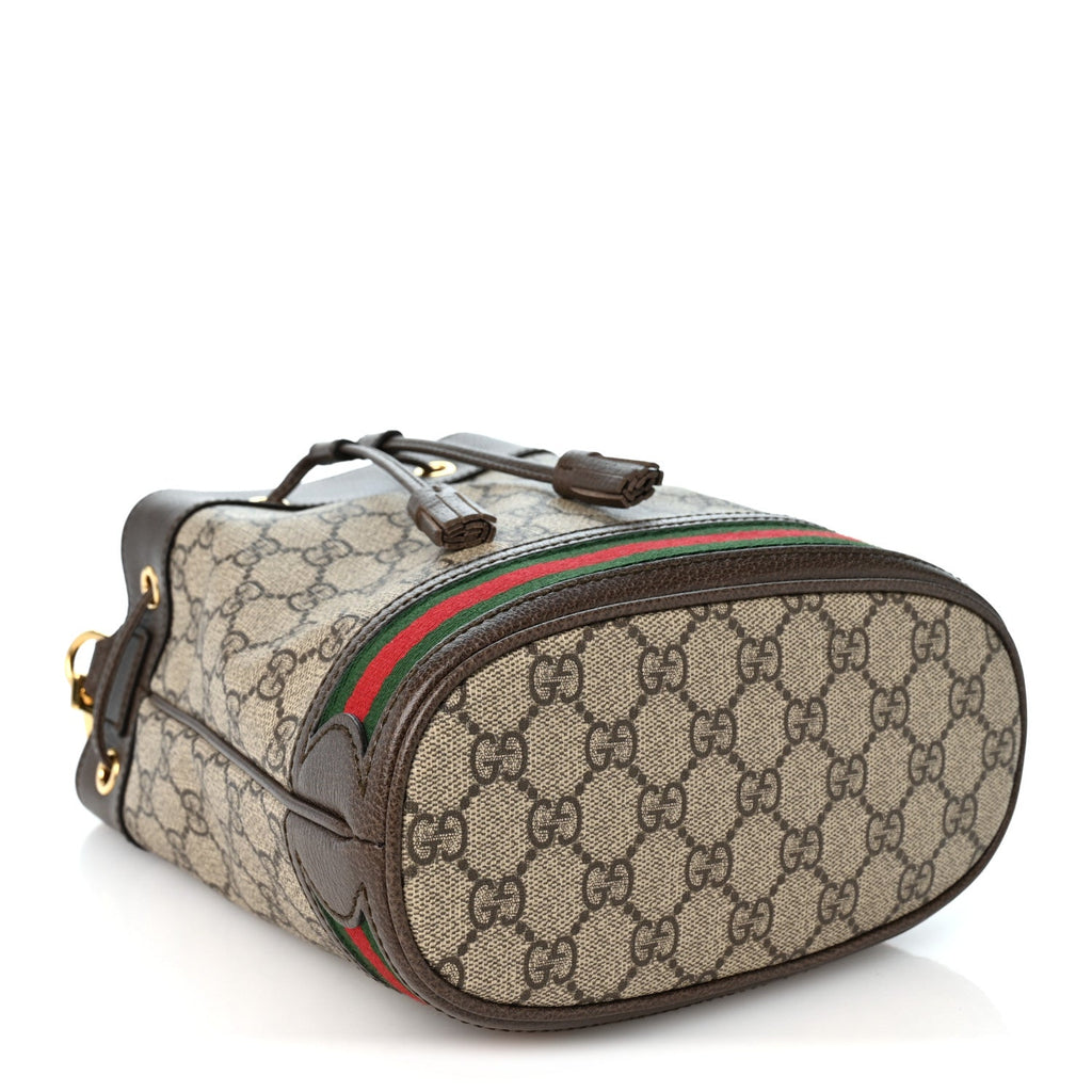 GG Supreme Monogram Web Small Ophidia Bucket Bag Brown