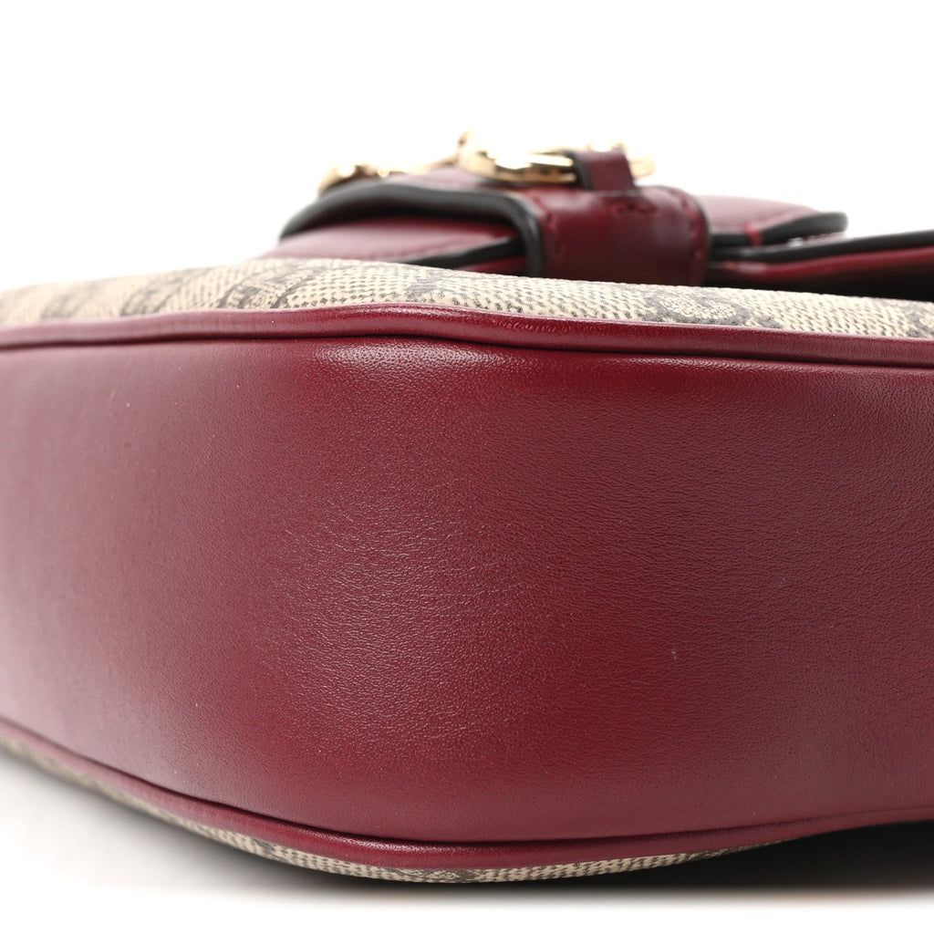 GG Supreme Monogram Web Mini Horsebit 1955 Shoulder Bag Beige Burgundy