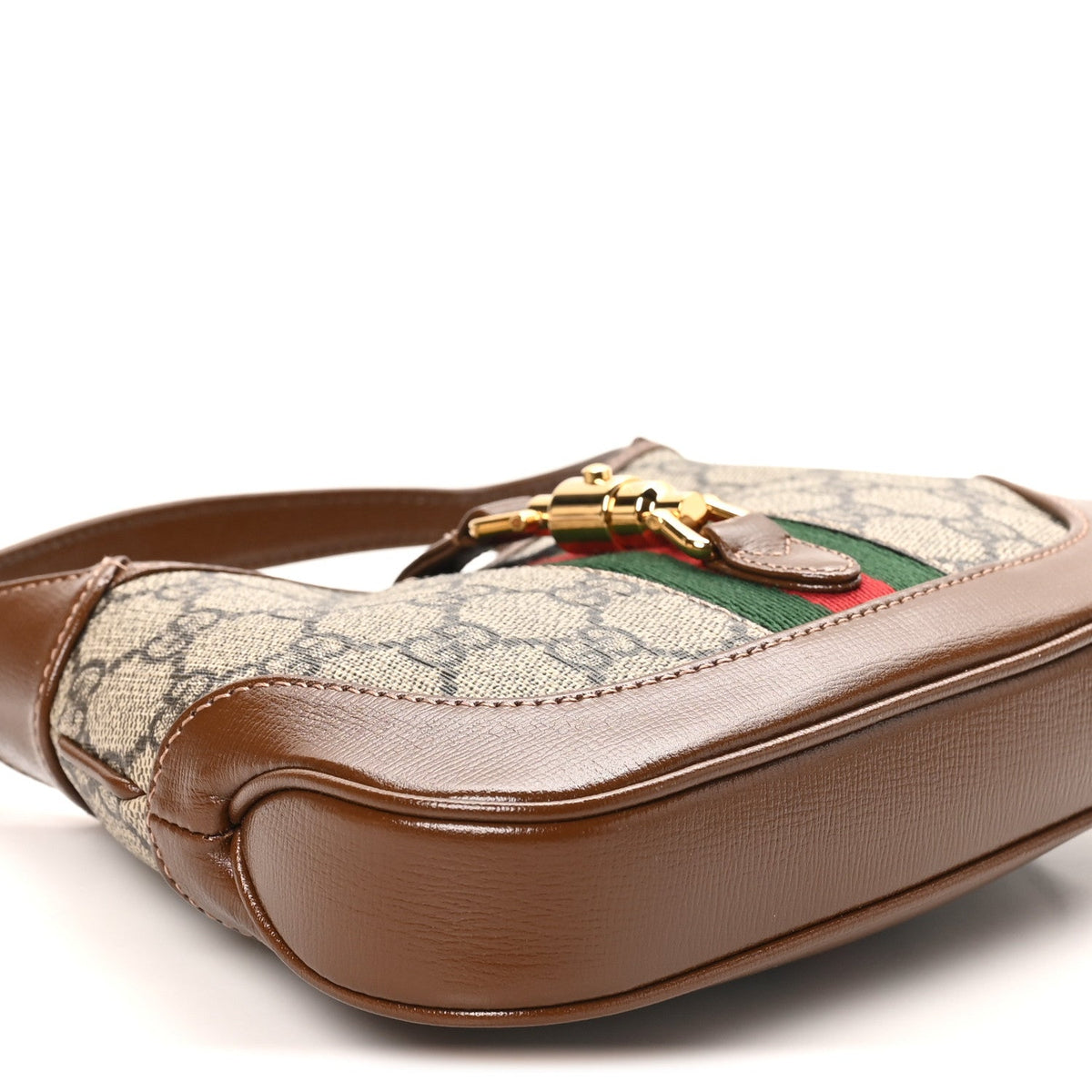 GG Supreme Monogram Azalea Calfskin Web Mini Jackie 1961 Hobo Beige Ebony Brown Sugar