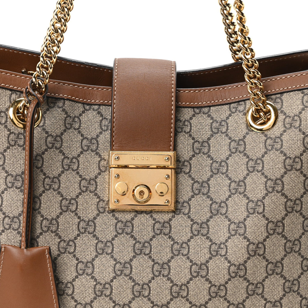 GG Supreme Monogram Medium Padlock Tote Beige Cuir