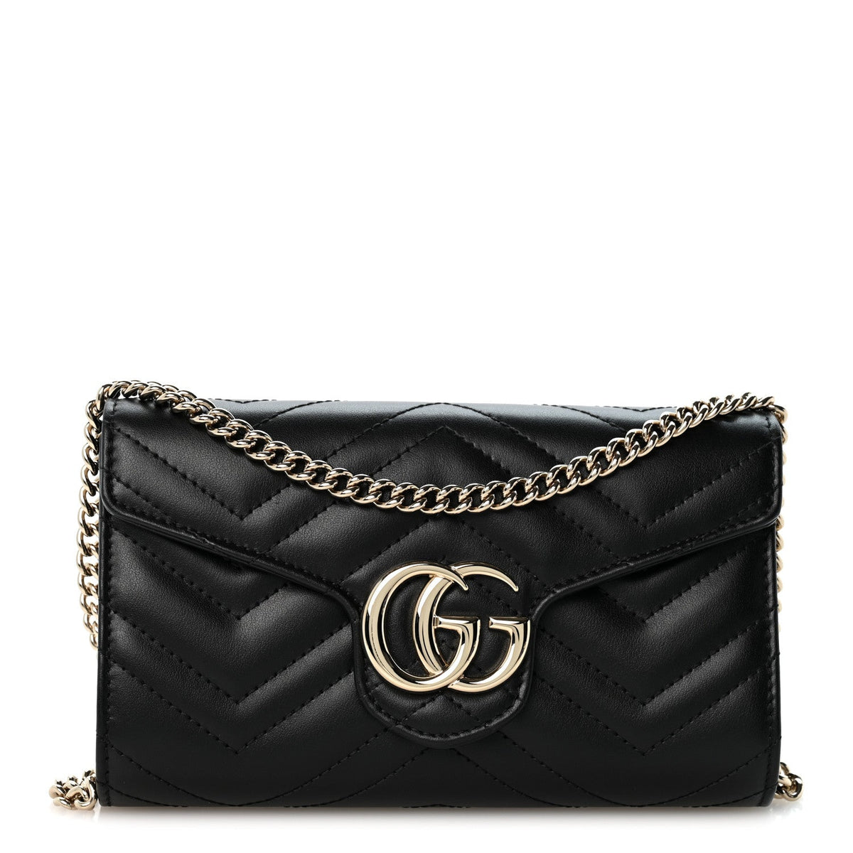 Calfskin Matelasse GG Marmont Chain Wallet Black