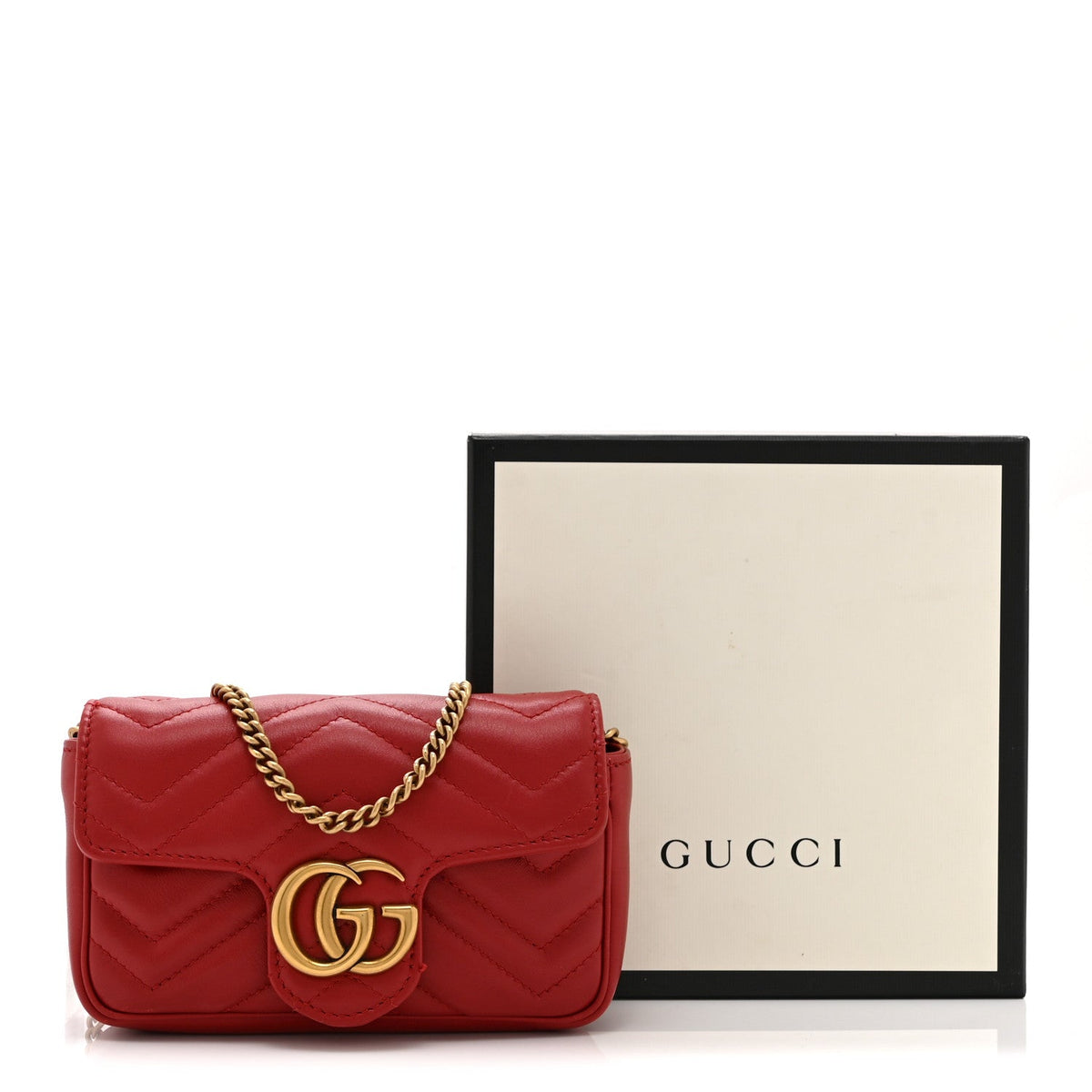 Calfskin Matelasse Super Mini GG Marmont Shoulder Bag Hibiscus Red