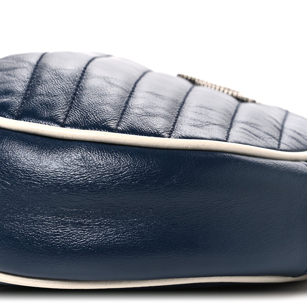 Azalea Calfskin Matelasse Diagonal Mini Torchon GG Marmont Round Shoulder Bag Blue Agata Mystic White