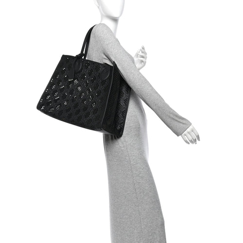 Calfskin GG Monogram Diamond Cut Medium Ophidia Tote Bag Black
