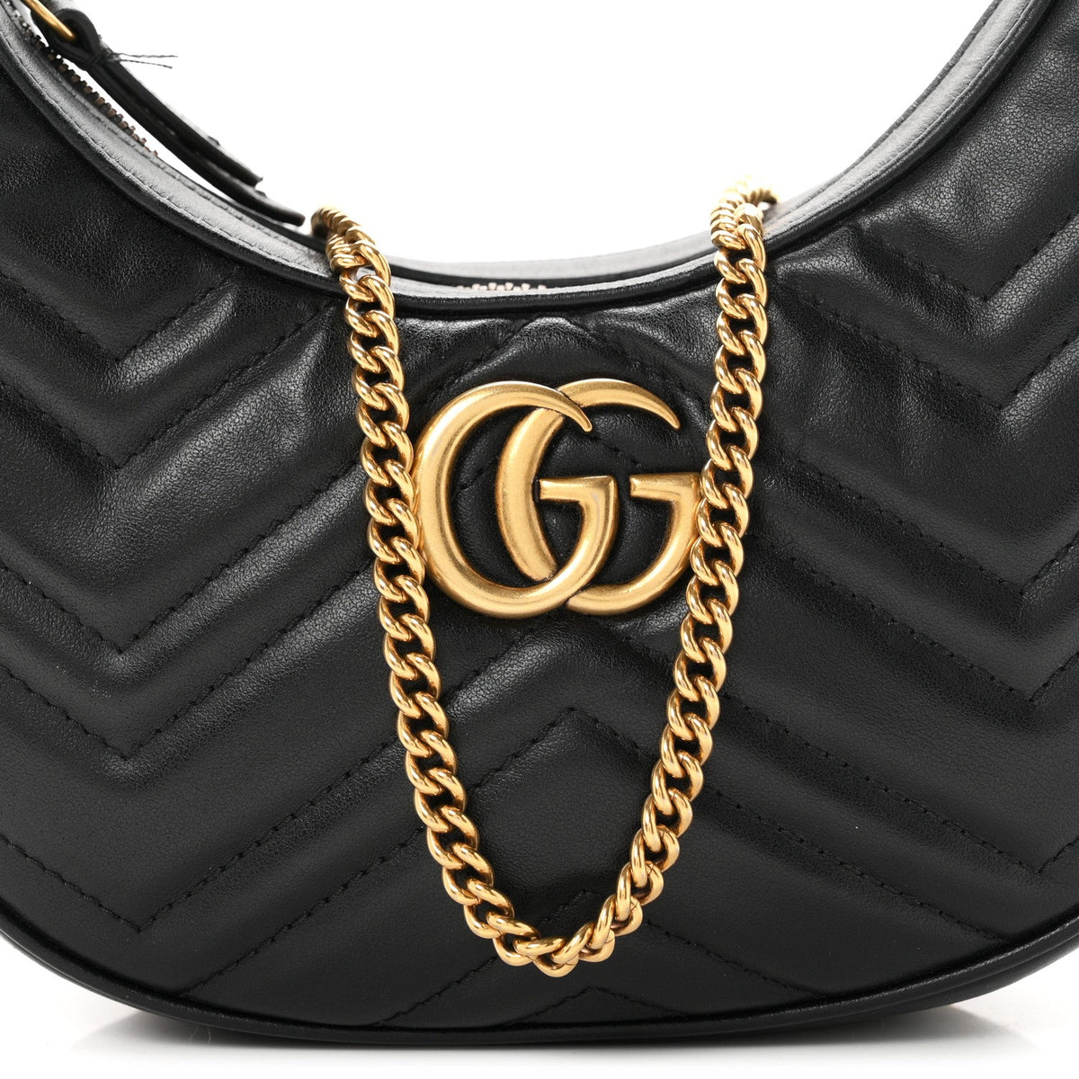 Calfskin Matelasse Chevron Mini GG Marmont Half Moon Hobo Black
