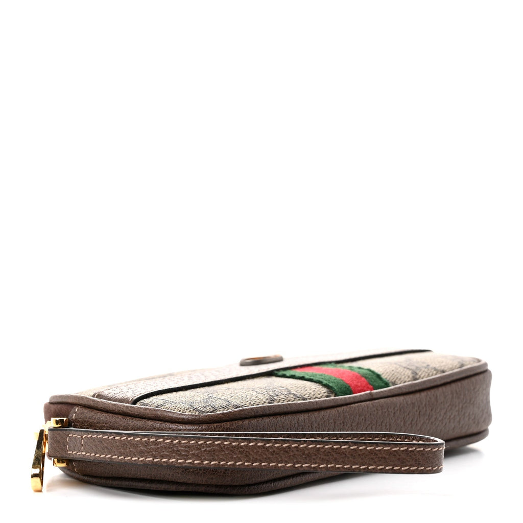 GG Supreme Monogram Ophidia Phone Case Wristlet Brown