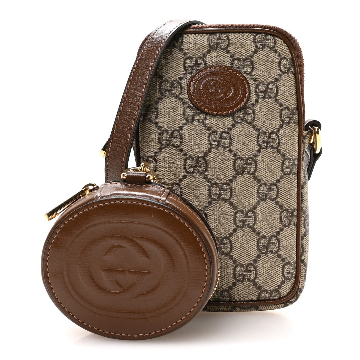 GG Supreme Monogram Textured Calfskin Retro Interlocking G Phone Crossbody Bag Ebony Brown Sugar
