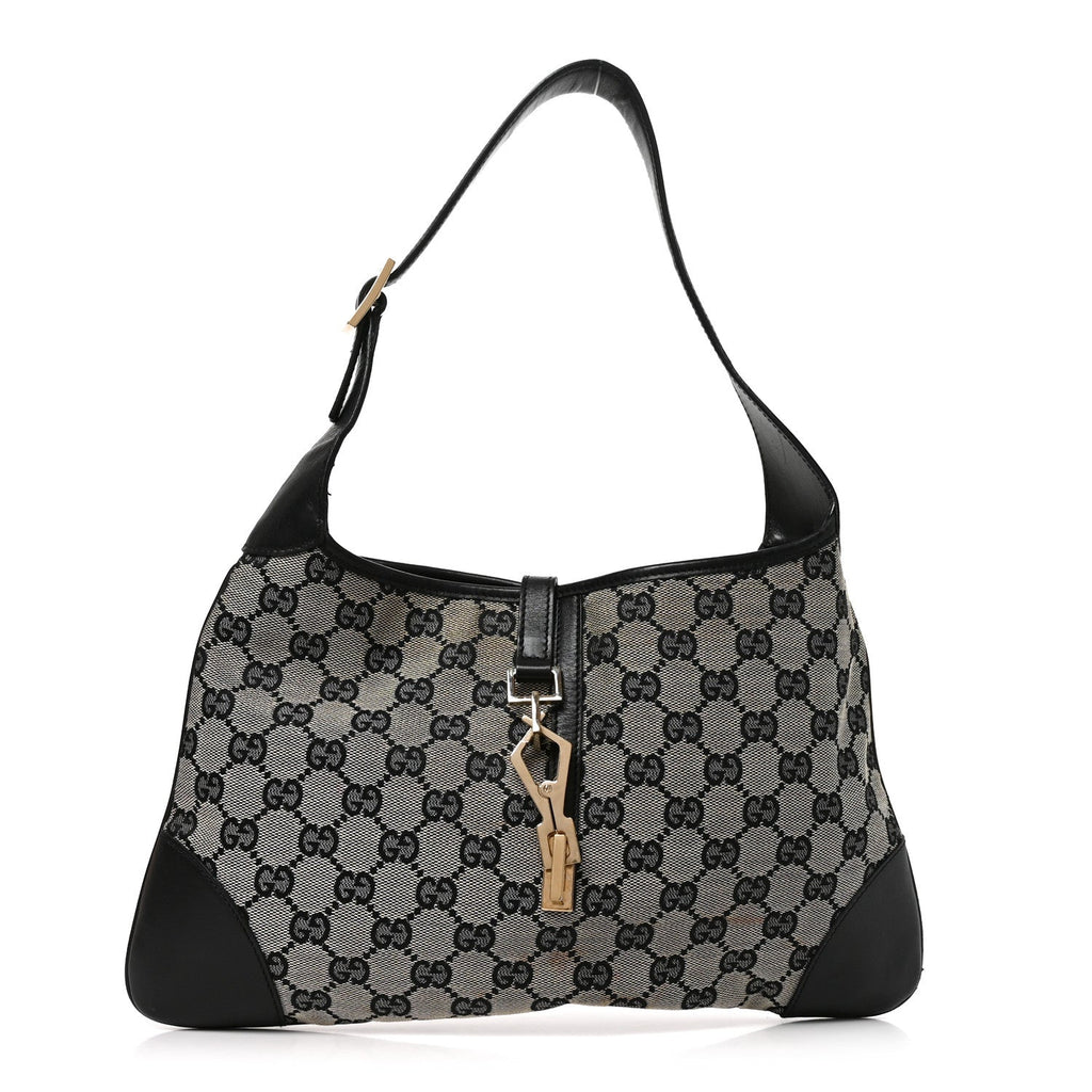 Monogram Lobster Clasp Jackie O Hobo Beige Black