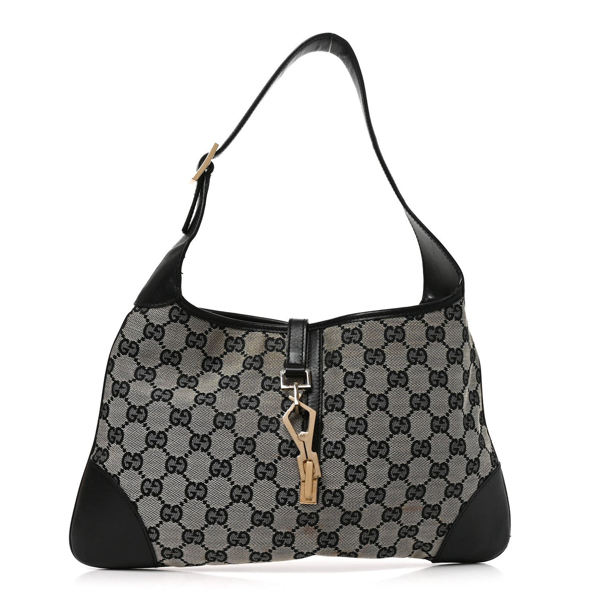 Monogram Lobster Clasp Jackie O Hobo Beige Black