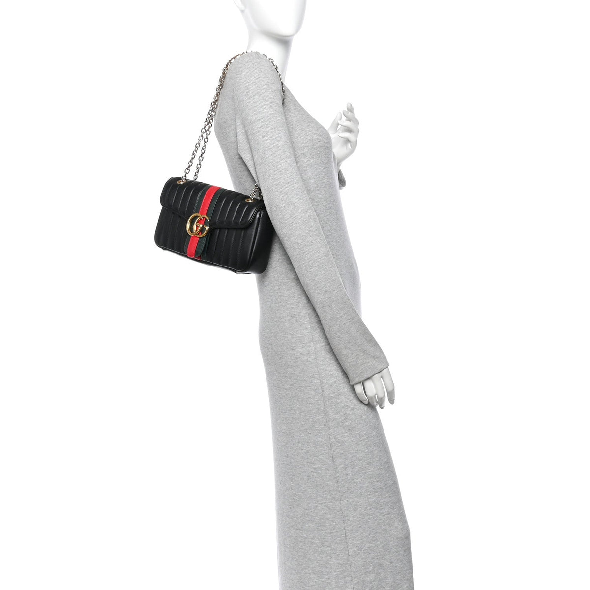 Nappa Vertical Matelasse Medium Jetset GG Marmont Shoulder Bag Black