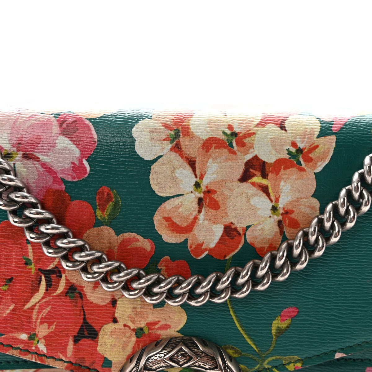 Calfskin Blooms Print Medium Dionysus Shoulder Bag Bright Emerald Multicolor