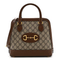 GG Supreme Monogram Azalea Calfskin Small Horsebit 1955 Top Handle Bag Beige Ebony Brown Sugar