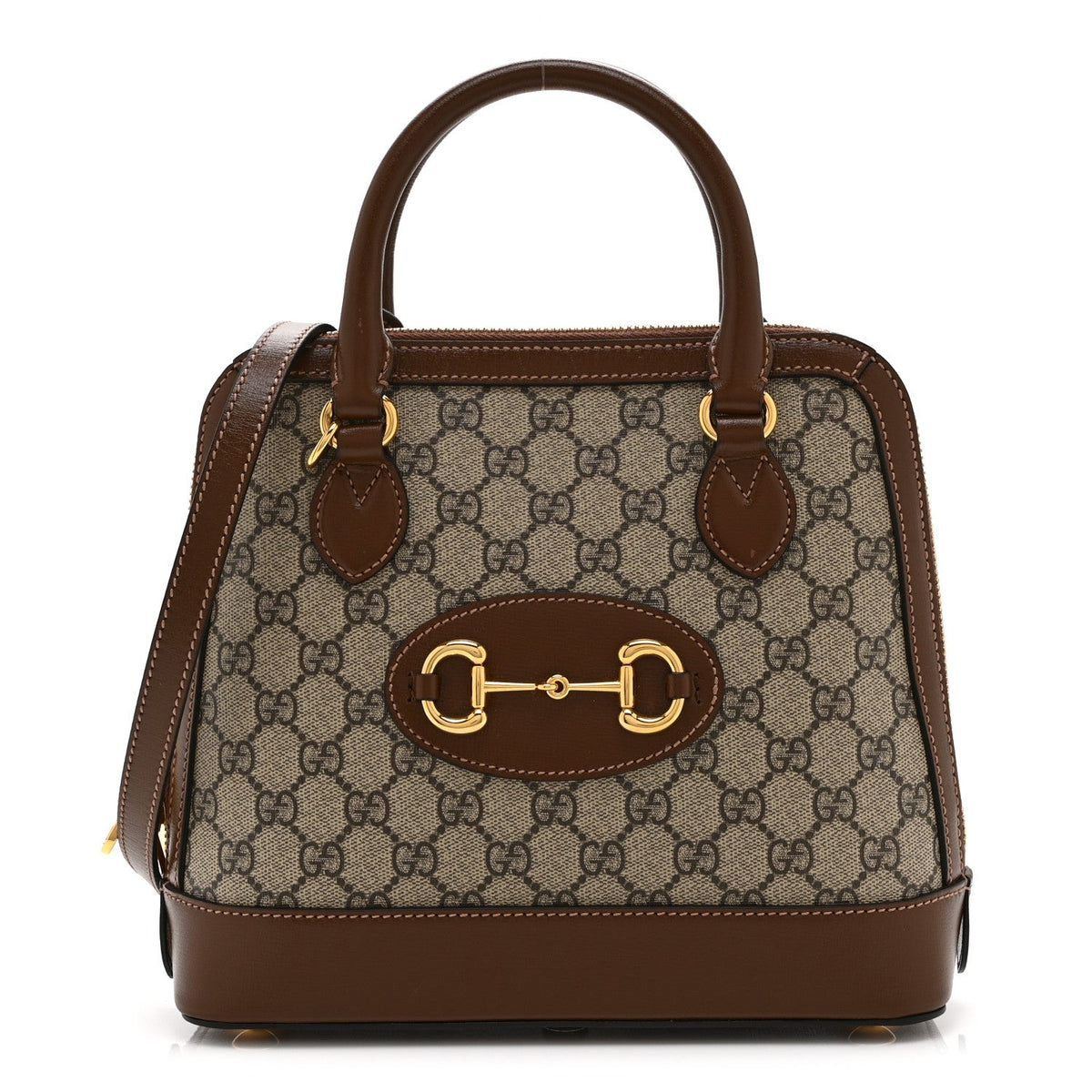 GG Supreme Monogram Azalea Calfskin Small Horsebit 1955 Top Handle Bag Beige Ebony Brown Sugar