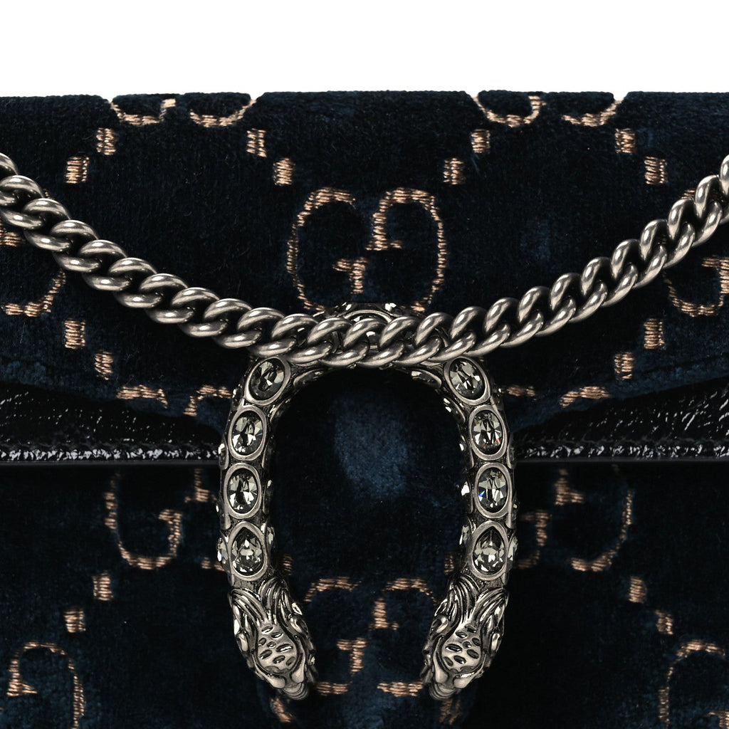 Velvet GG Monogram Super Mini Dionysus Shoulder Bag Blue Beige Black