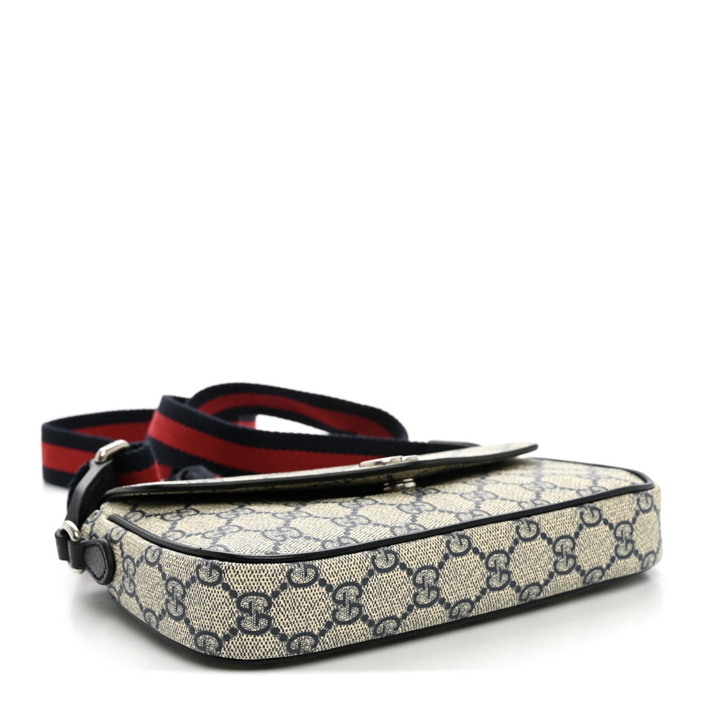 GG Supreme Monogram Textured Dollar Calfskin Web Mini Ophidia Envelope Shoulder Bag Beige Blue