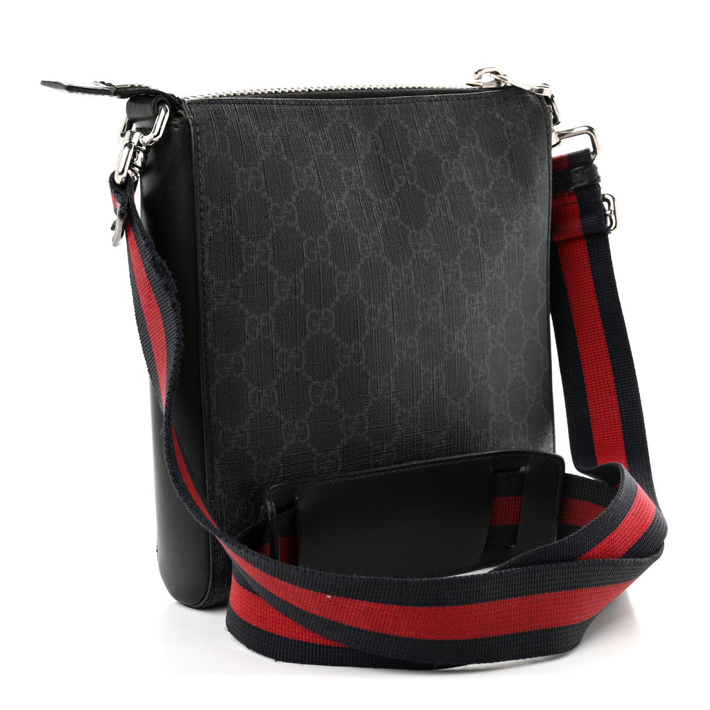 GG Supreme Monogram Web Small Flat Messenger Bag Black Grey Black Grey