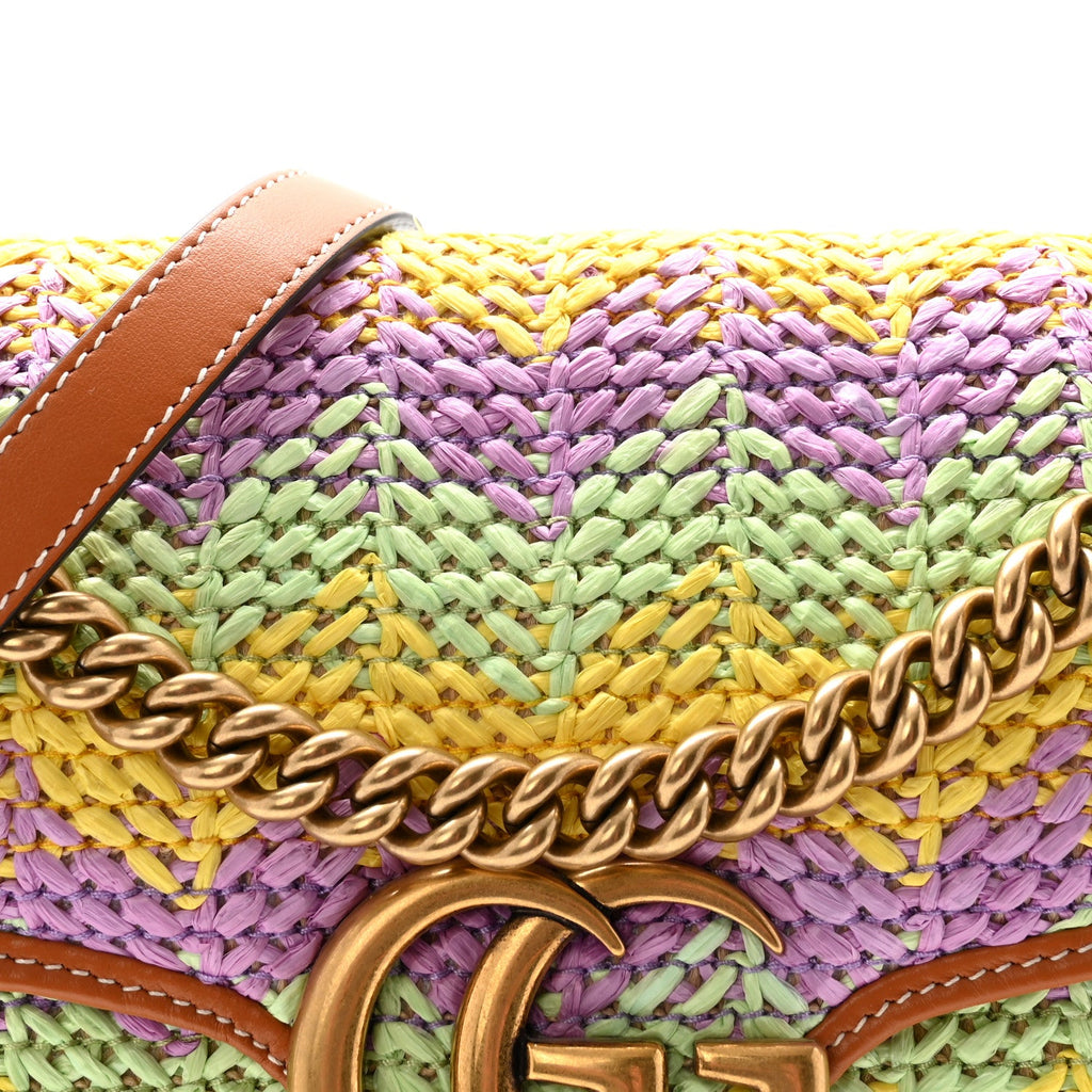 Calfskin Raffia Woven Small GG Marmont Shoulder Bag Multicolor