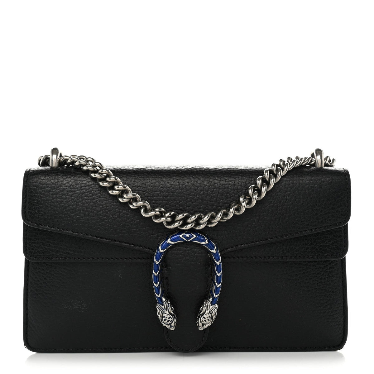 Dollar Calfskin Enamel Small Dionysus Shoulder Bag Black Electric Blue