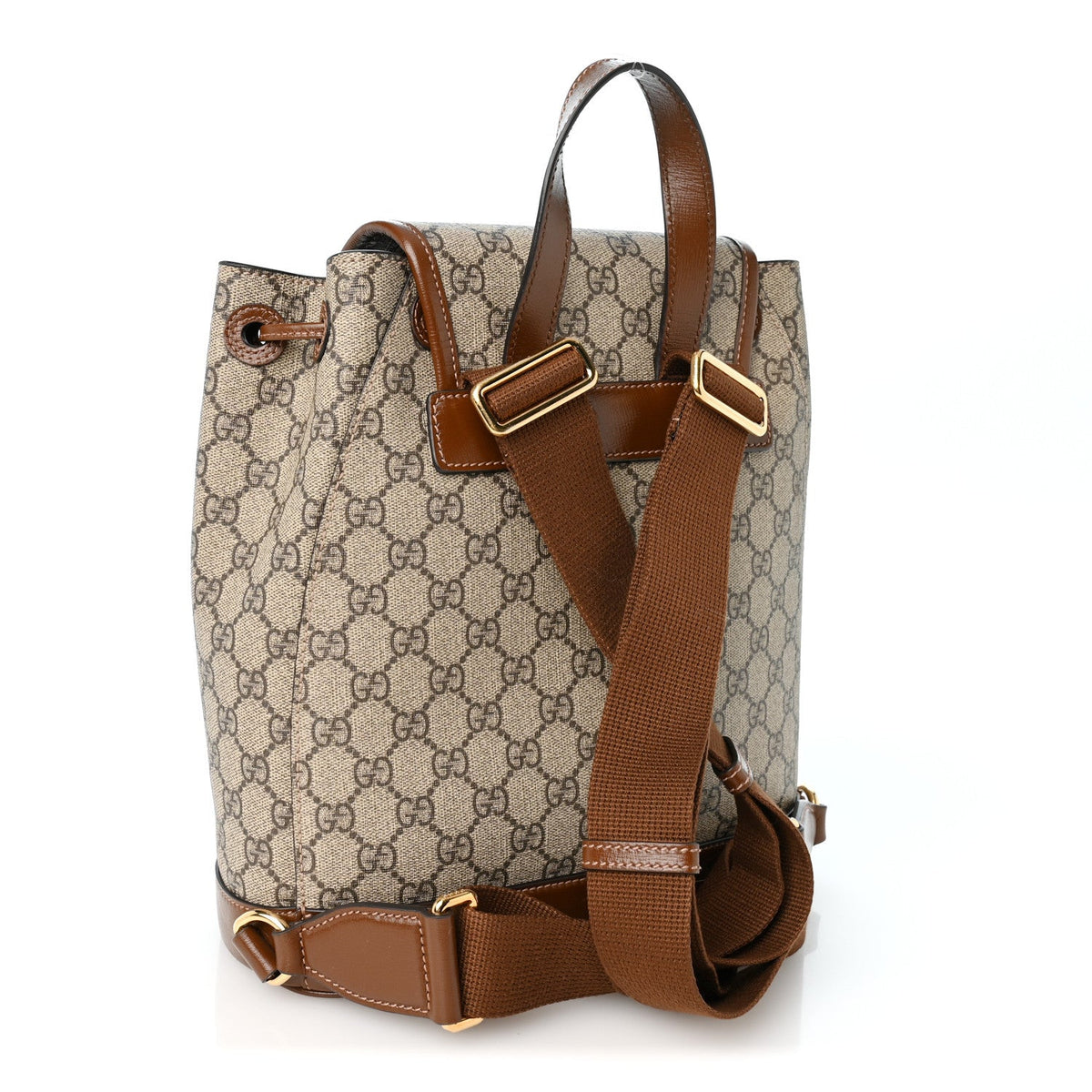 GG Supreme Monogram Azalea Calfskin Retro Interlocking G Buckle Backpack Beige Ebony Brown Sugar
