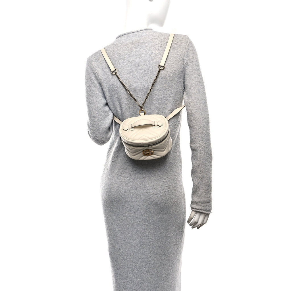 Calfskin Matelasse Mini GG Marmont Round Backpack White