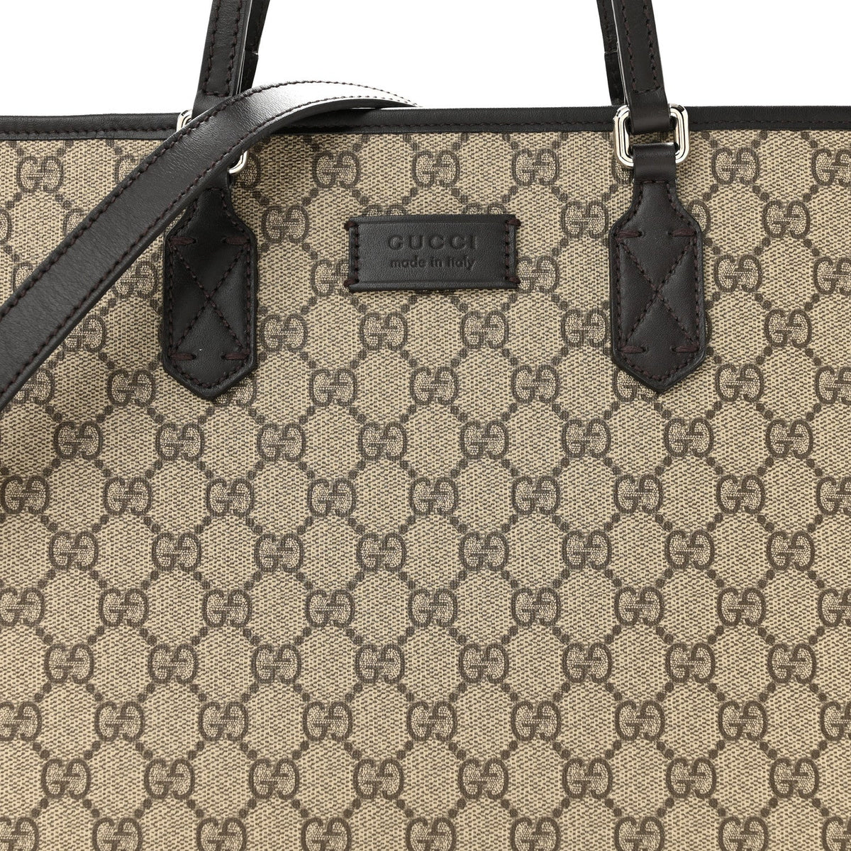 GG Supreme Monogram Medium Zippered Tote Dark Brown