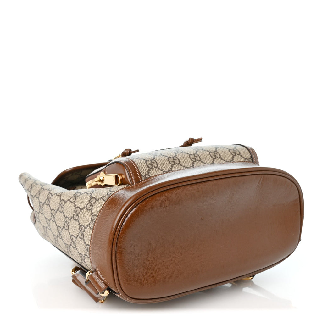 GG Supreme Monogram Azalea Calfskin Retro Interlocking G Buckle Backpack Beige Ebony Brown Sugar