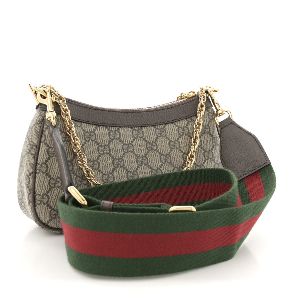 GG Supreme Monogram Textured Dollar Calfskin Web Small Ophidia GG Handbag Beige Ebony New Acero