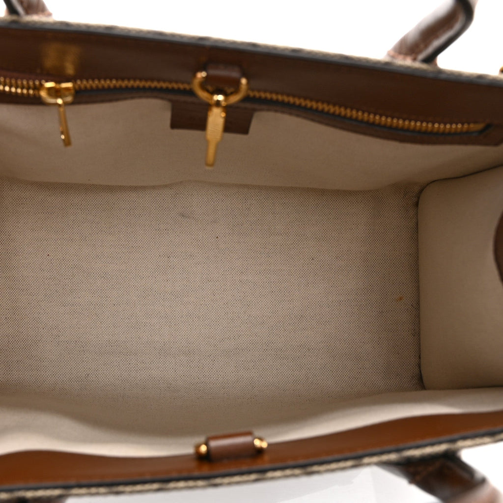 GG Supreme Monogram Azalea Calfskin Small Retro Interlocking G Tote Bag Beige Ebony Brown Sugar