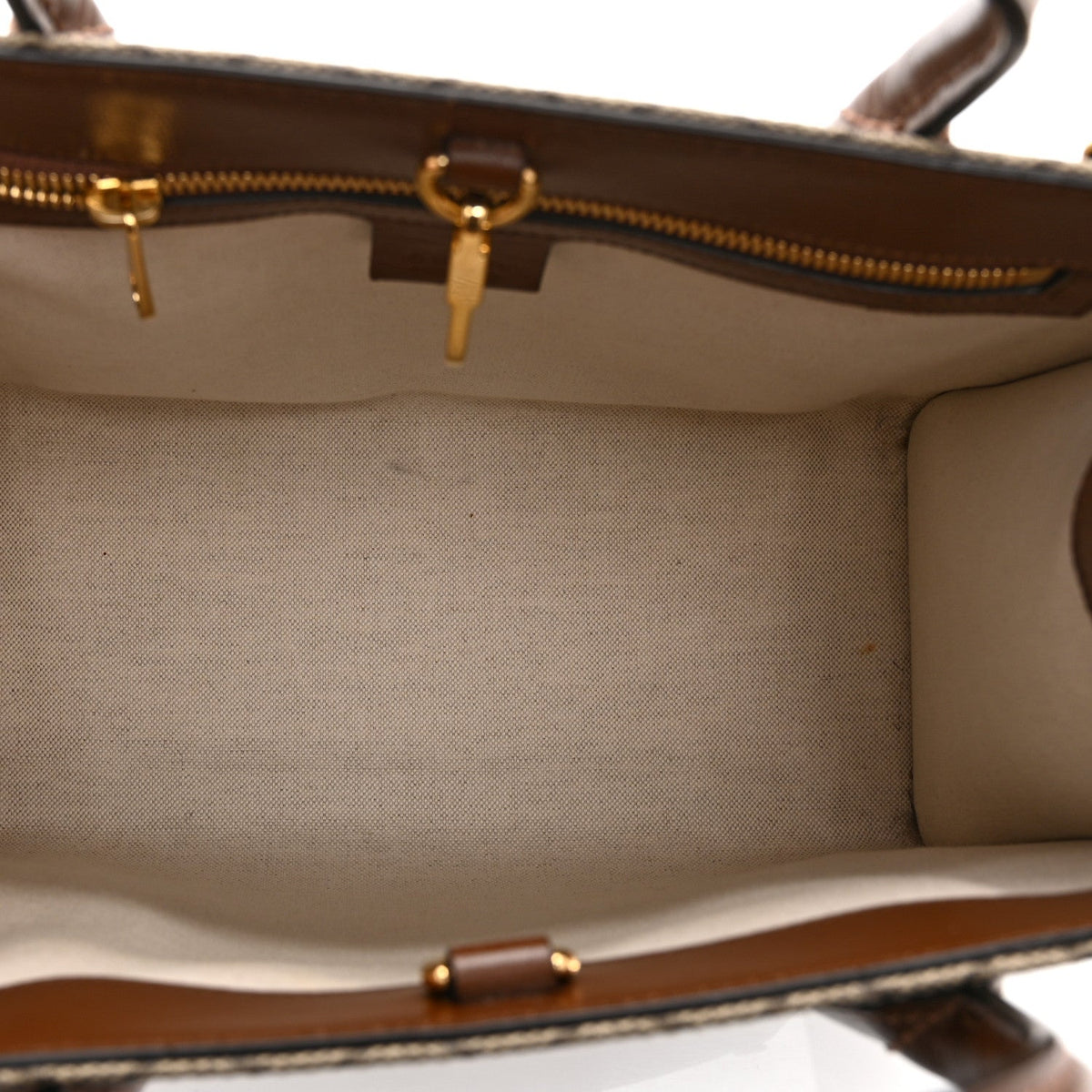 GG Supreme Monogram Azalea Calfskin Small Retro Interlocking G Tote Bag Beige Ebony Brown Sugar