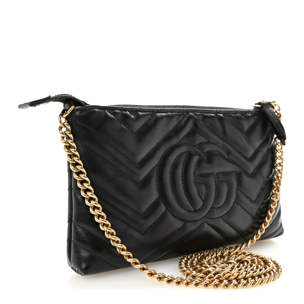 Calfskin Matelasse Mini GG Marmont Chain Bag Black