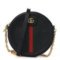 Grained Calfskin Web Mini Ophidia Round Shoulder Bag Black