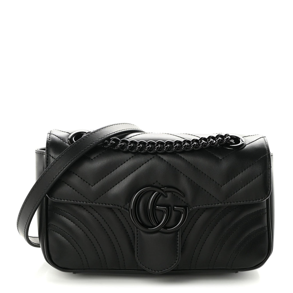 Calfskin Matelasse Monochrome Mini GG Marmont Shoulder Bag Black