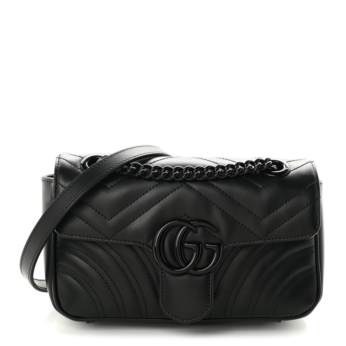 Calfskin Matelasse Monochrome Mini GG Marmont Shoulder Bag Black