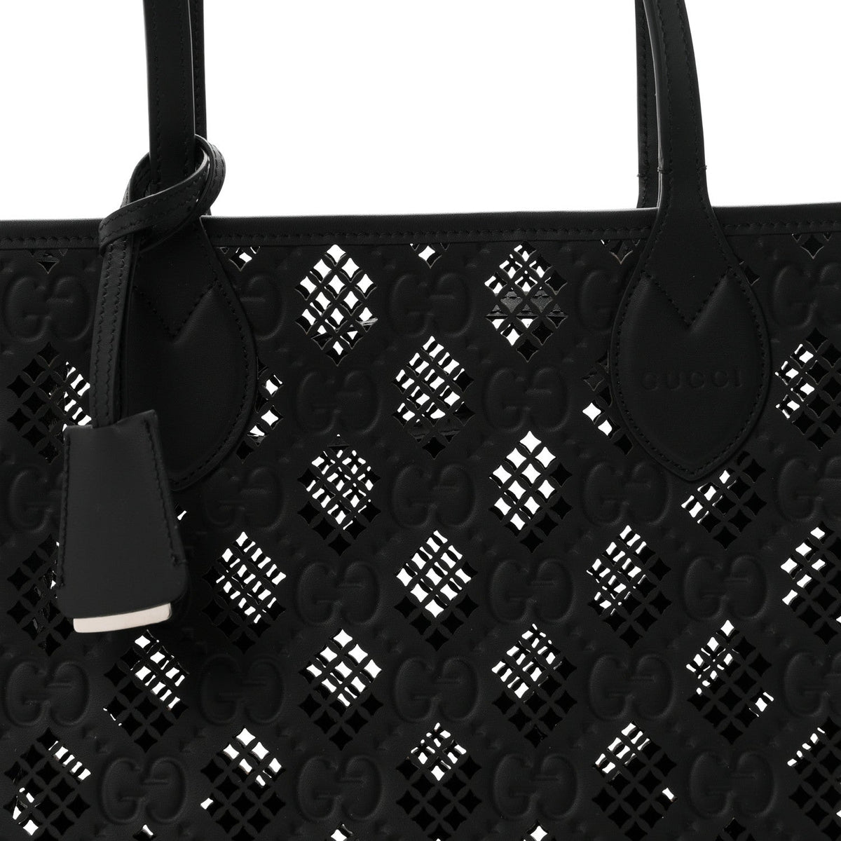Calfskin GG Monogram Diamond Cut Medium Ophidia Tote Bag Black