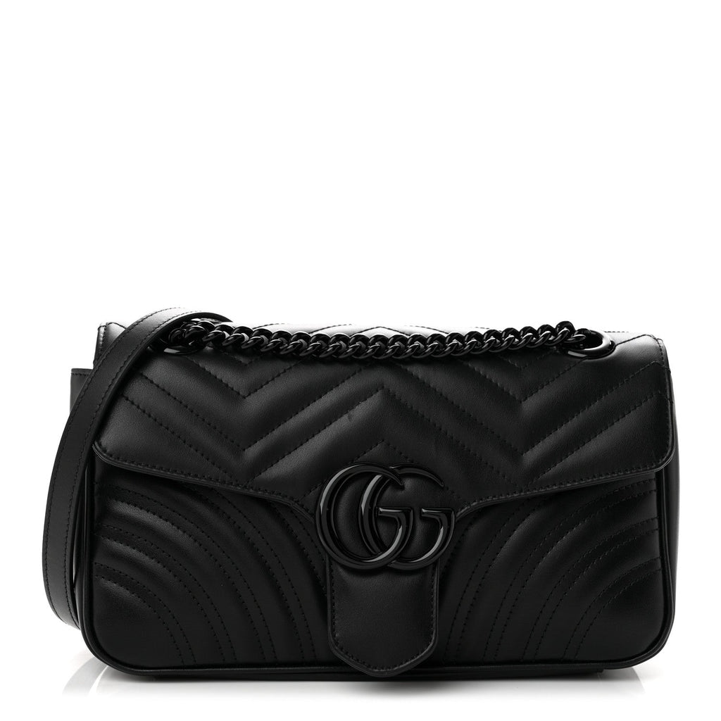 Calfskin Matelasse Monochrome Small GG Marmont Shoulder Bag Black