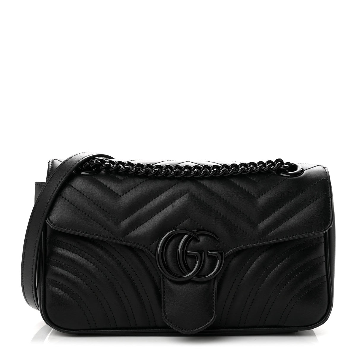 Calfskin Matelasse Monochrome Small GG Marmont Shoulder Bag Black