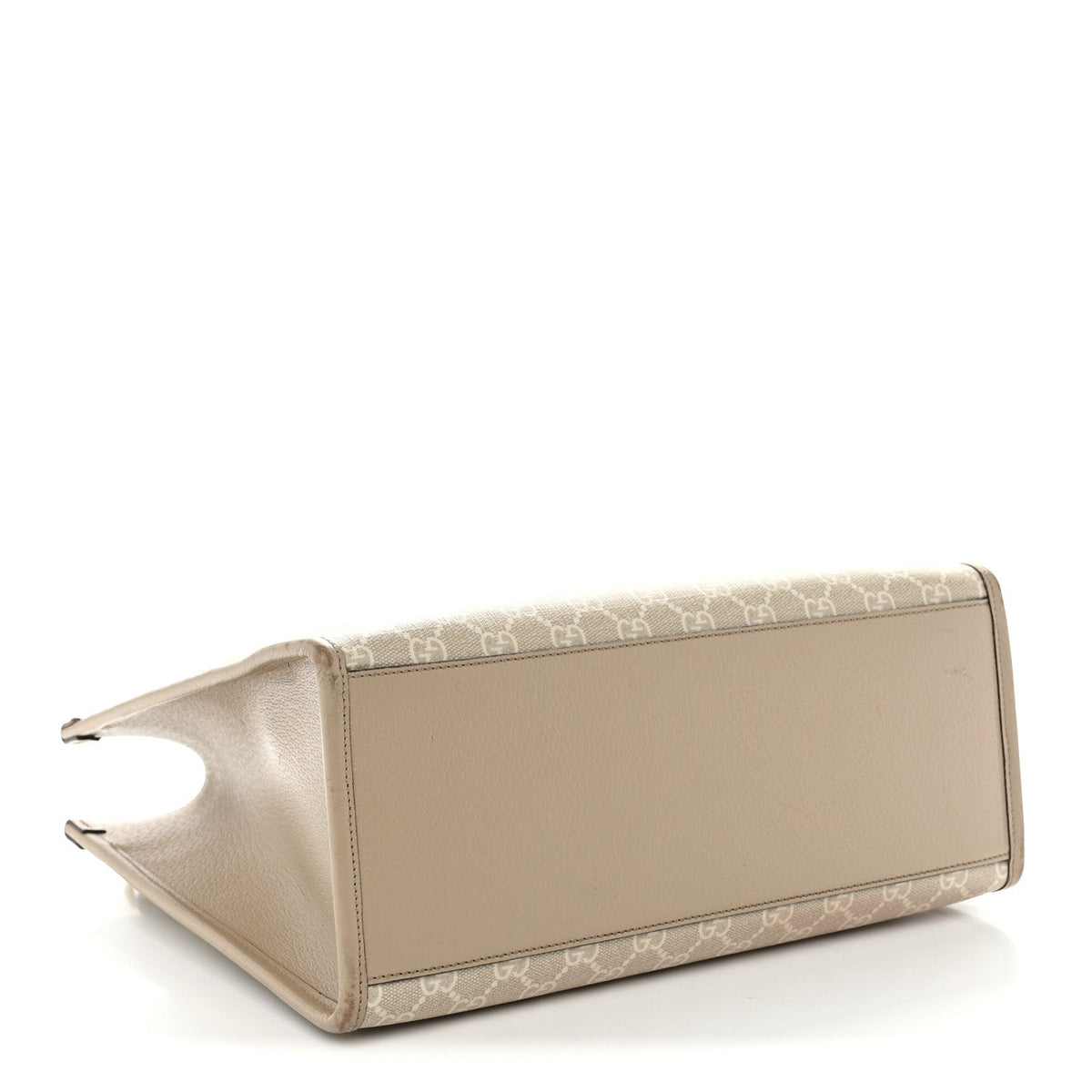 GG Supreme Monogram Textured Dollar Calfskin Small Retro Interlocking G Tote Bag Beige Mystic White Oatmeal
