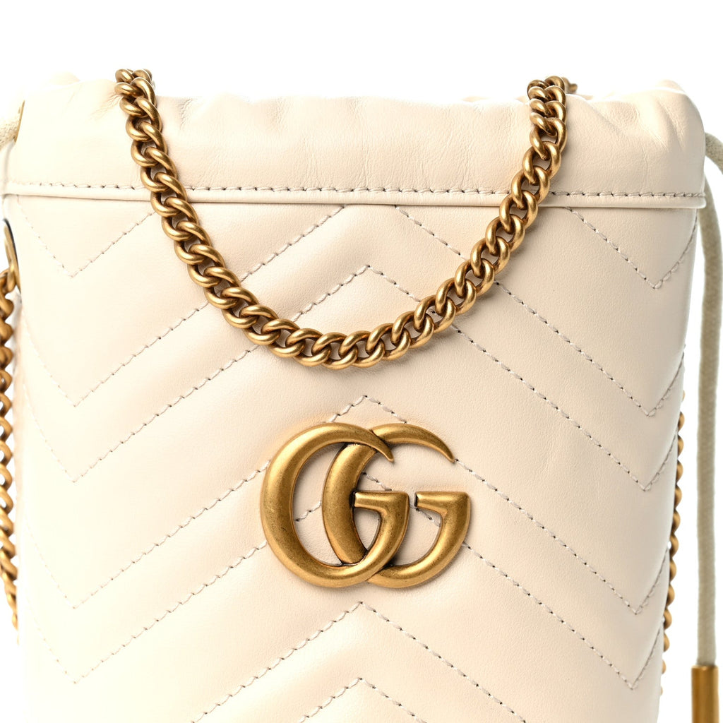 Calfskin Matelasse Mini GG Marmont 2.0 Bucket Bag White