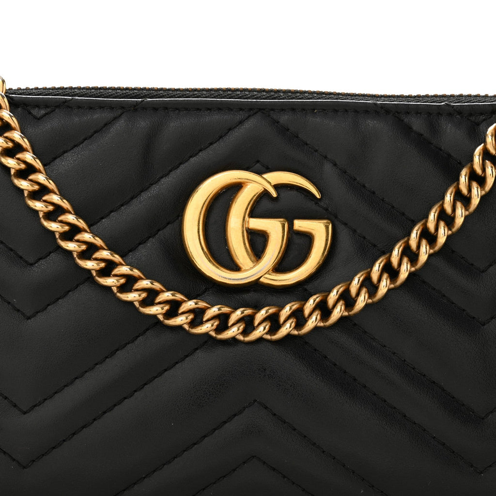 Calfskin Matelasse Mini GG Marmont Chain Bag Black