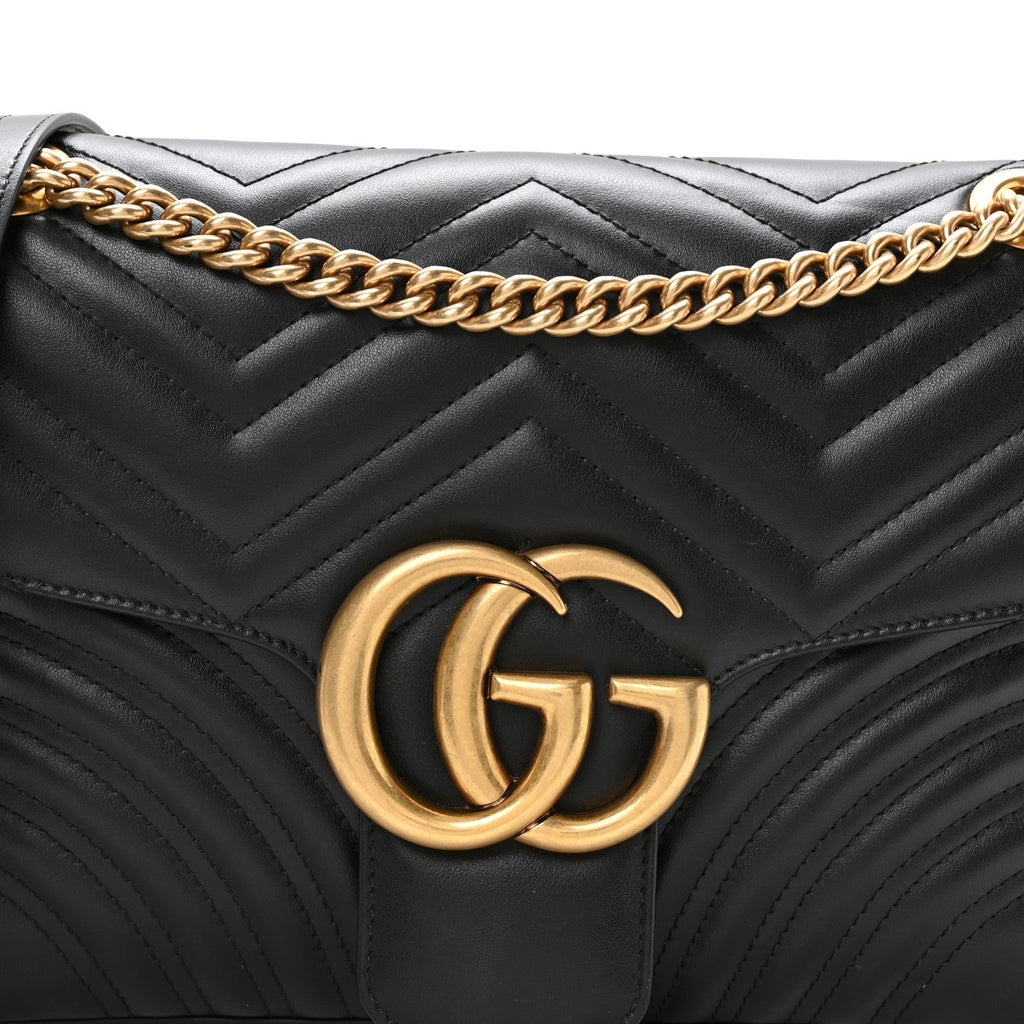 Calfskin Matelasse Medium GG Marmont Shoulder Bag Black