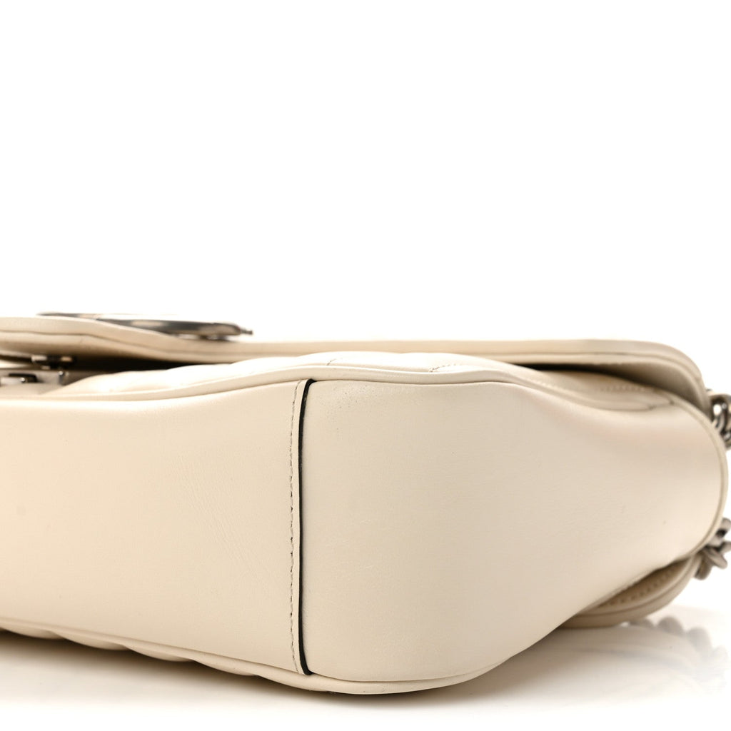 Calfskin Matelasse Aria Small GG Marmont Shoulder Bag Mystic White