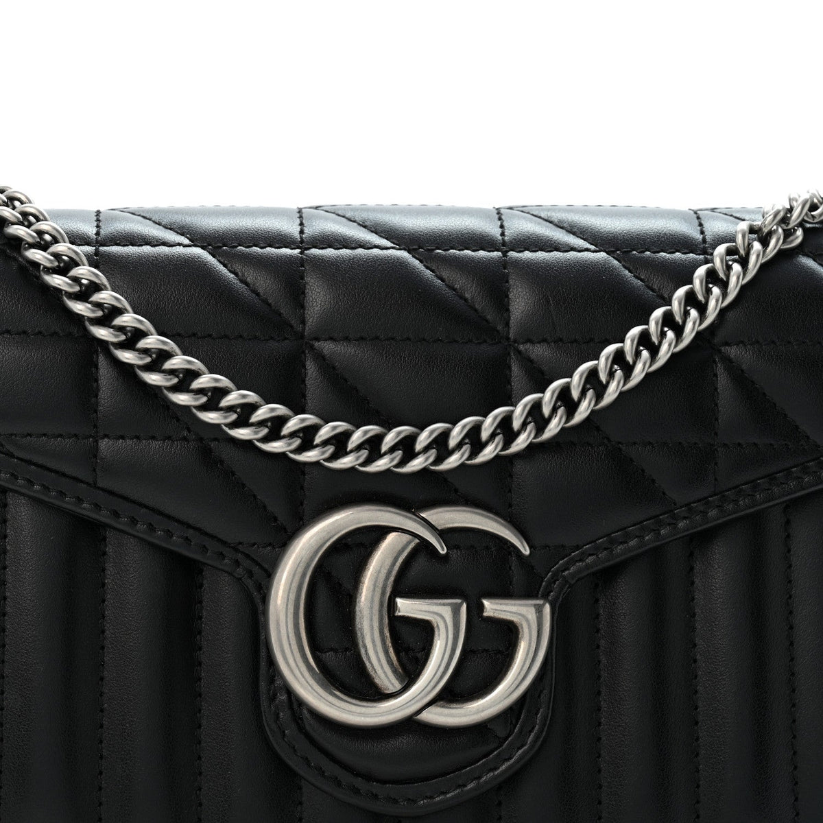 Calfskin Matelasse Aria GG Marmont Chain Wallet Black