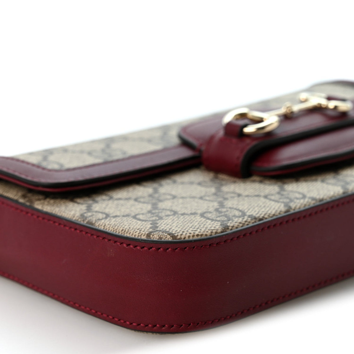 GG Supreme Monogram Azalea Calfskin Horsebit 1955 Mini Bag Beige Ebony Rosso Ancora