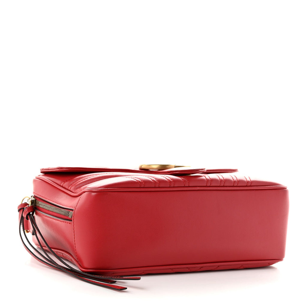 Calfskin Matelasse Sylvie Web Small GG Marmont Top Handle Shoulder Bag Hibiscus Red